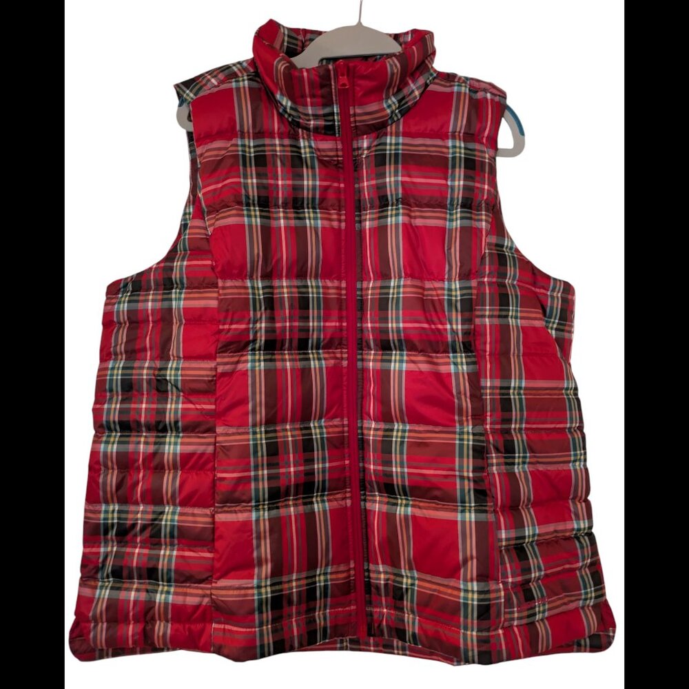 *SOLD* Land's End Red Plaid Down Puffer Vest - XL NWT